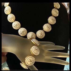 1980s Nautical Chic Gold and Enamel Cream Necklace New Condition